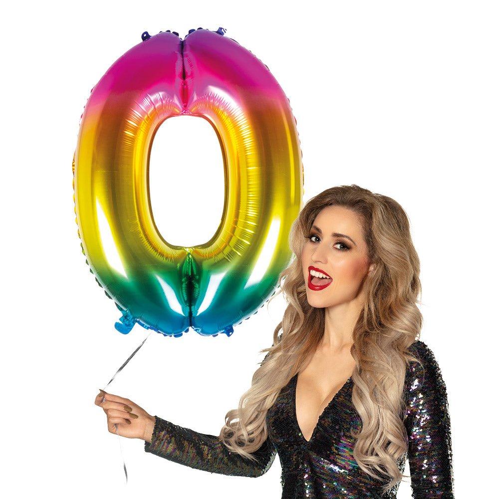 Ballon aluminium chiffre 0 pour fête multicolore