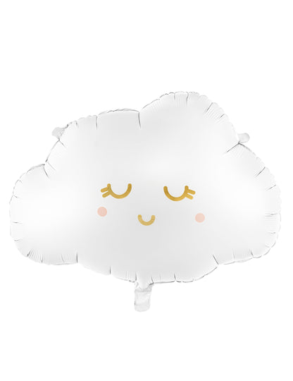 Ballon aluminium nuage souriant blanc et doré aux joues roses