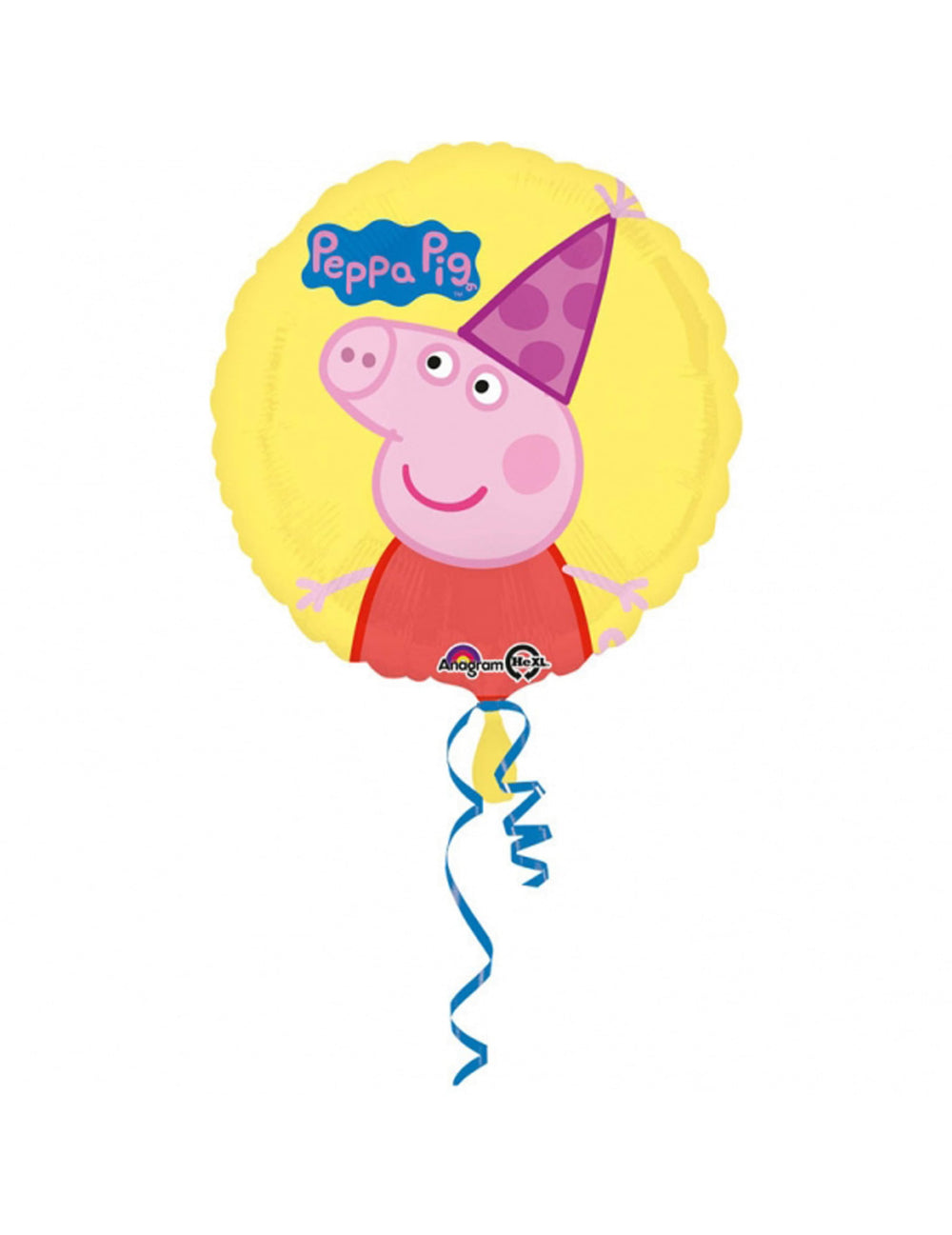Ballon aluminium anniversaire Peppa Pig pour enfant jaune avec chapeau de fête