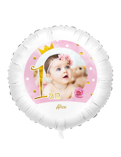 Prilagodljivi aluminijski balon 1 godina ružičasti i zlatni 50 cm