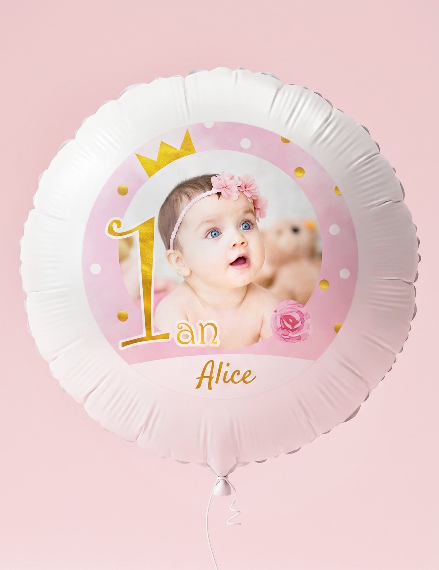 Prilagodljivi aluminijski balon 1 godina ružičasti i zlatni 50 cm