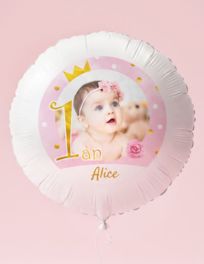 Prilagodljivi aluminijski balon 1 godina ružičasti i zlatni 50 cm