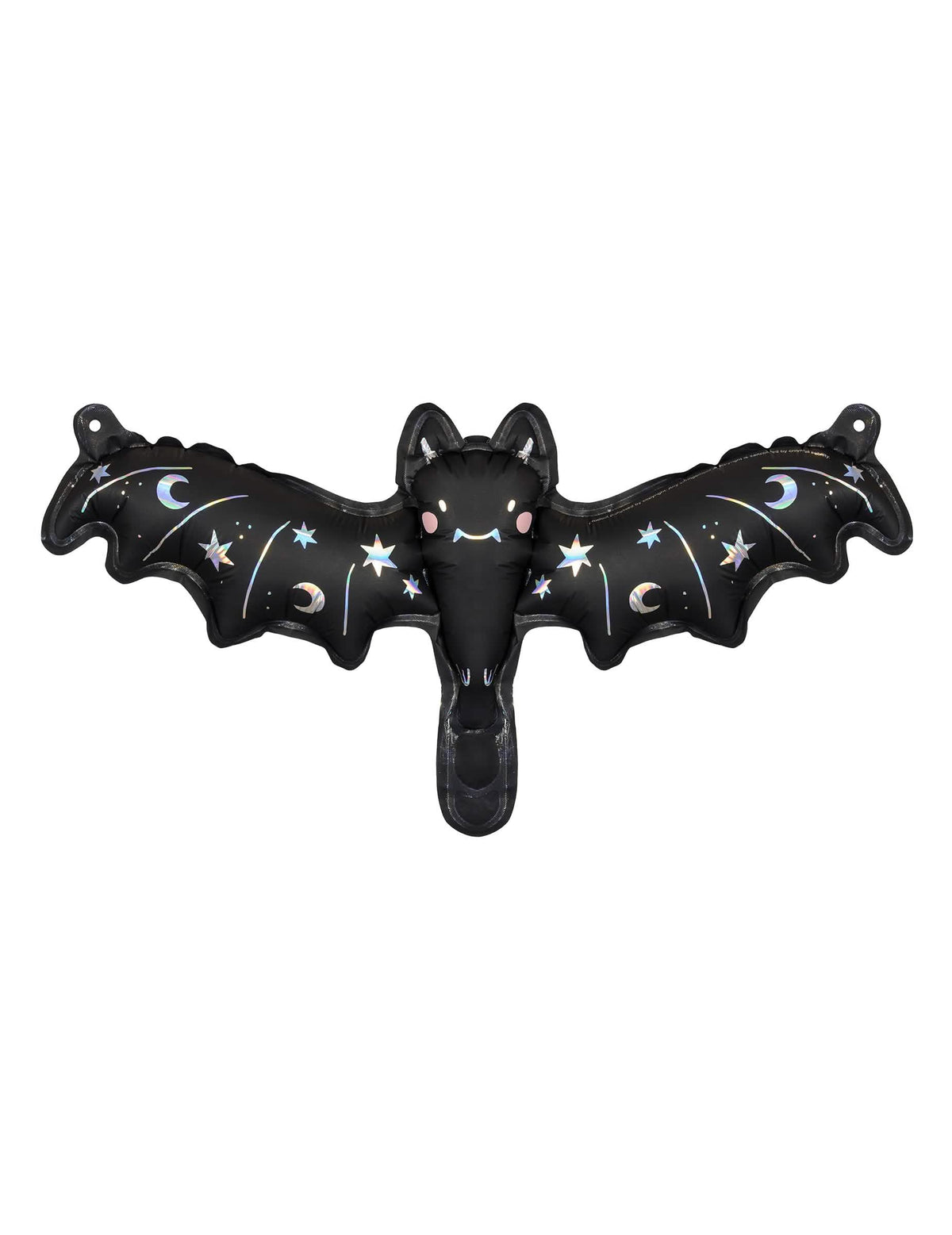 Ballon aluminium petite chauve-souris pour Halloween noir avec motifs lunes et étoiles holographiques