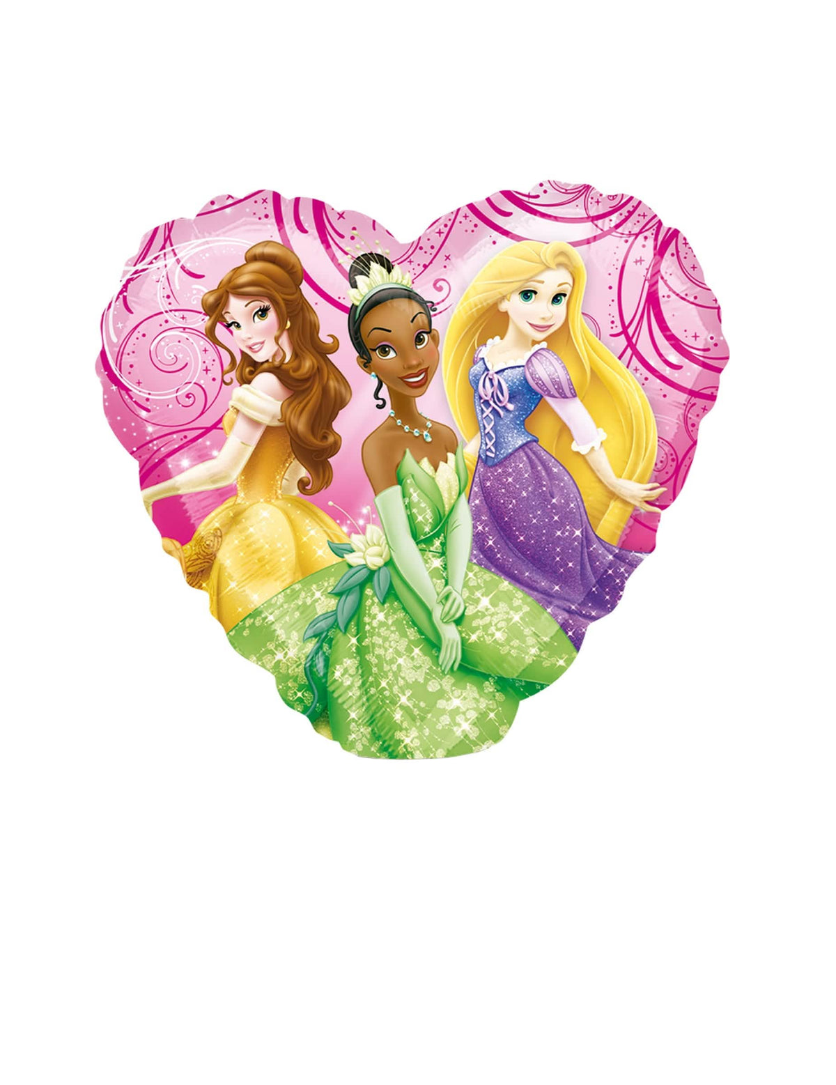 Detalji likova bella, Tiana i Rapunzel na aluminijskom balonu princeze Disney