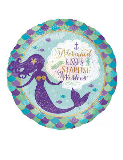 Ballon aluminium rêves de sirène pour anniversaire bleu et violet avec motif écailles et sirène