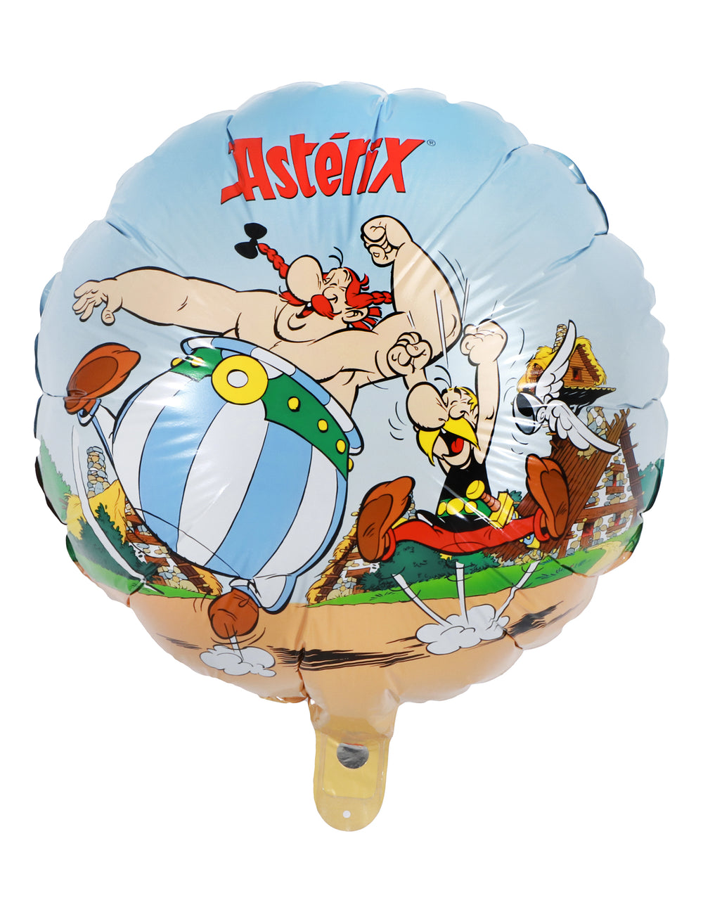 Ballon aluminium rond Astérix pour fête bleu avec Astérix et Obélix