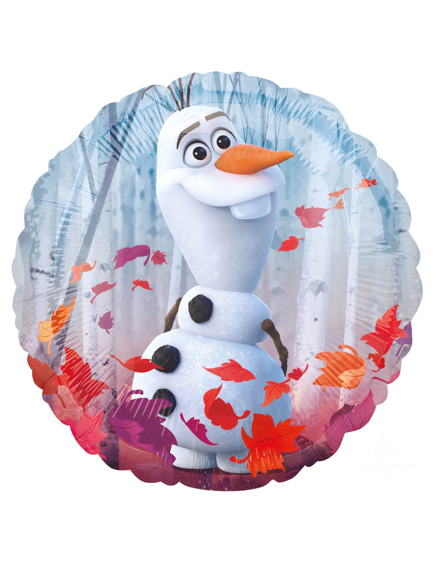 Illustration d'Olaf avec des feuilles d'automne du ballon aluminium rond La Reine des Neiges 2