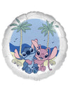 Ballon aluminium Stitch et Angel pour enfant bleu et rose avec décor plage
