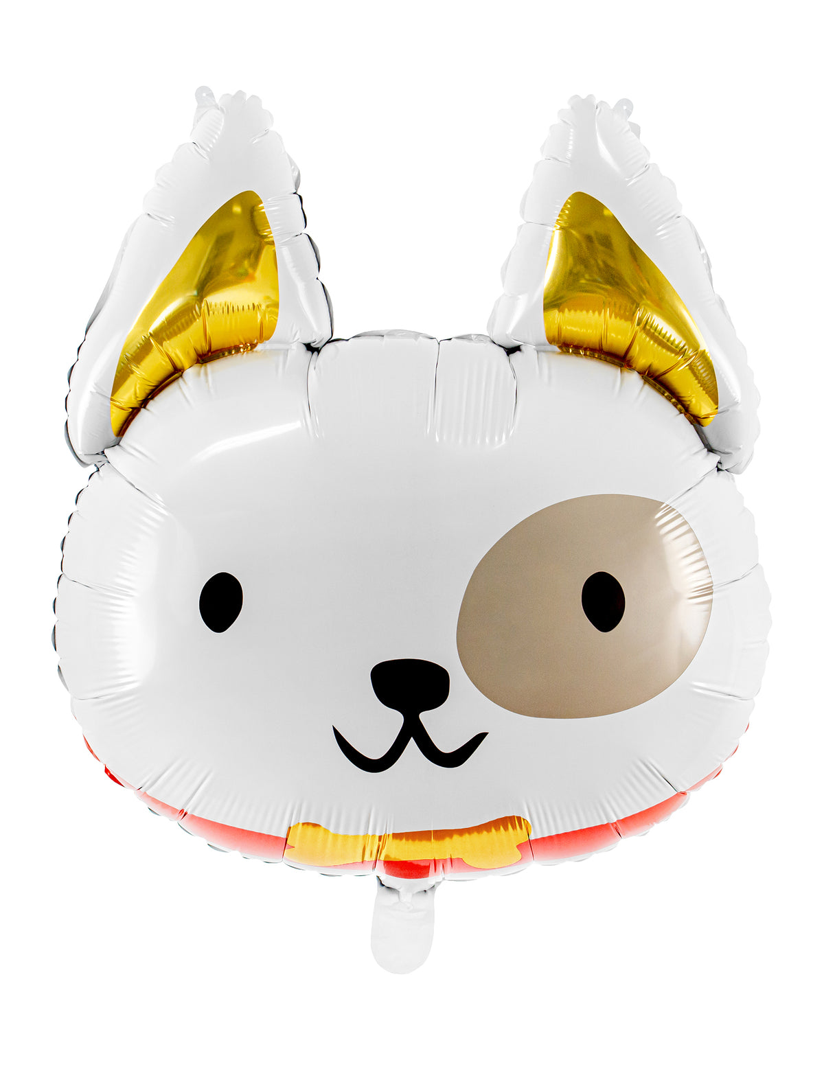 Ballon aluminium tête de chien pour anniversaire blanc avec taches dorées et beige