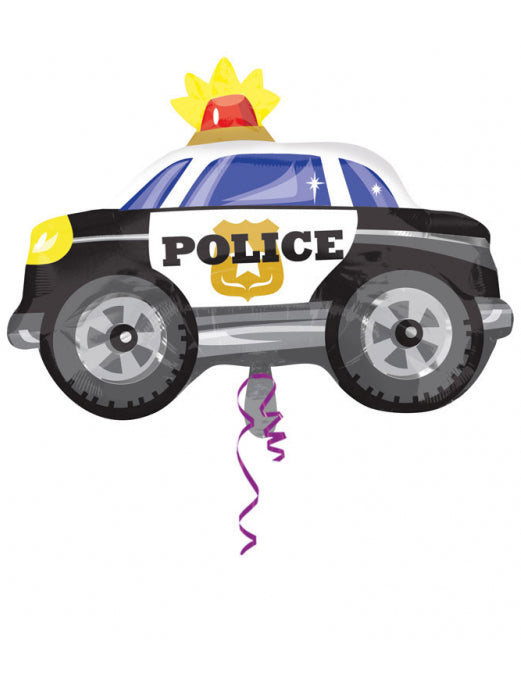 Ballon aluminium voiture de police pour anniversaire noir et blanc avec gyrophare