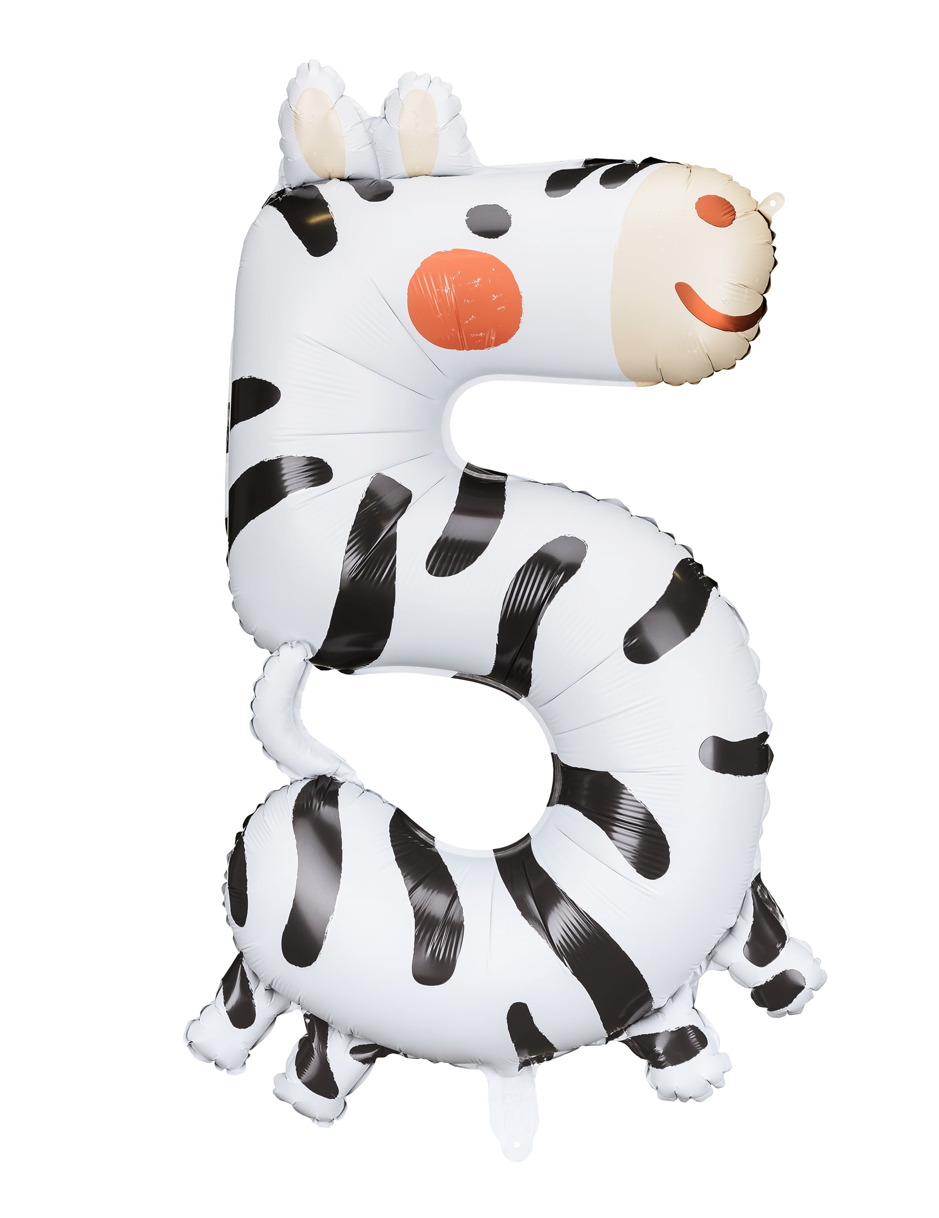 Ballon aluminium zèbre chiffre 5 pour enfant blanc à rayures noires