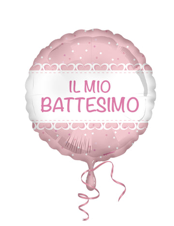 Ballon en aluminium 45 cm Baptême coeurs roses