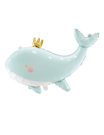 Aluminijski balon s motivom nebesko plavog kita 78 x 50 cm sa zlatnom krunom