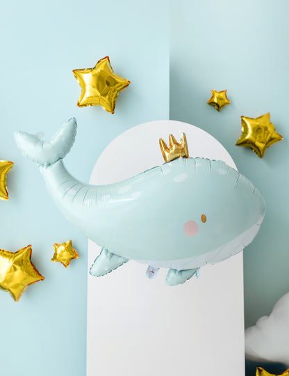 Aluminijski balon s motivom nebesko plavog kita 78 x 50 cm sa zlatnom krunom