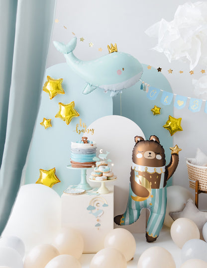 Aluminijski balon s motivom nebesko plavog kita 78 x 50 cm sa zlatnom krunom