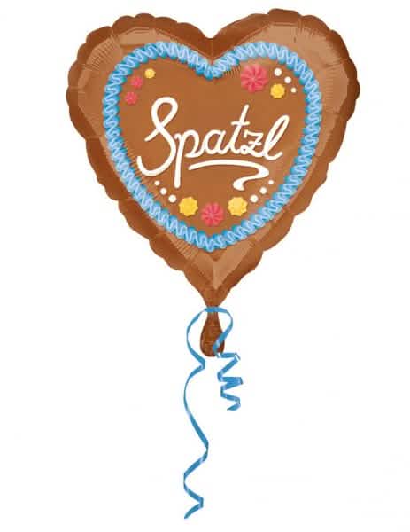 Aluminijski balon srce pivski festival smeđa s motivom medenjaka s natpisom Spatzl