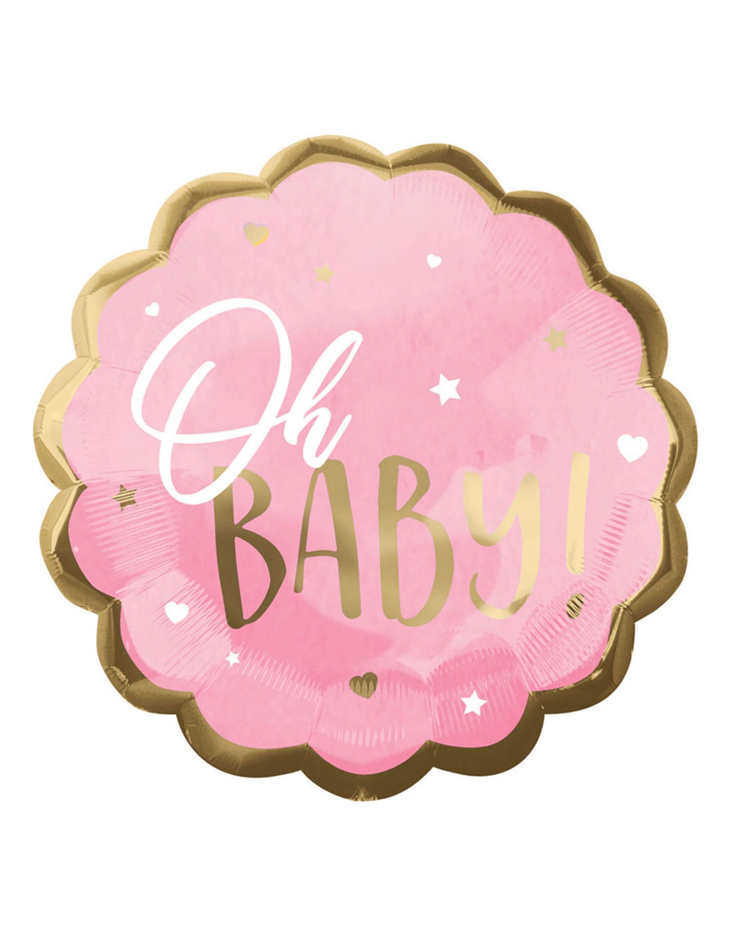 Ružičasto-zlatni nazubljeni folijski balon, oh baby, 55 cm za baby shower