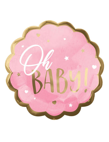 Ružičasto-zlatni nazubljeni folijski balon, oh baby, 55 cm za baby shower