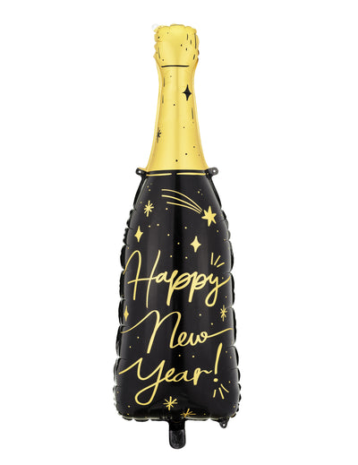 Ballon en aluminium géant bouteille Happy New Year pour décoration noir et doré