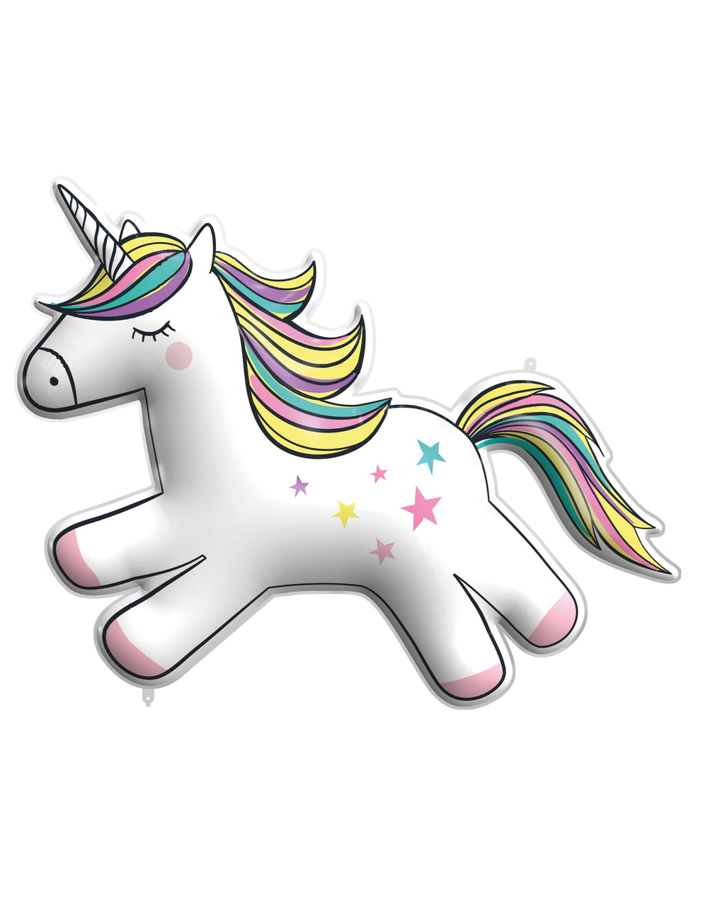 Ballon géant en aluminium unicorn rainbow pour anniversaire blanc avec crinière multicolore et étoiles