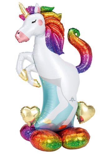 Ballon aluminium géant airloonz licorne multicolore 139 x 83 cm sur pied