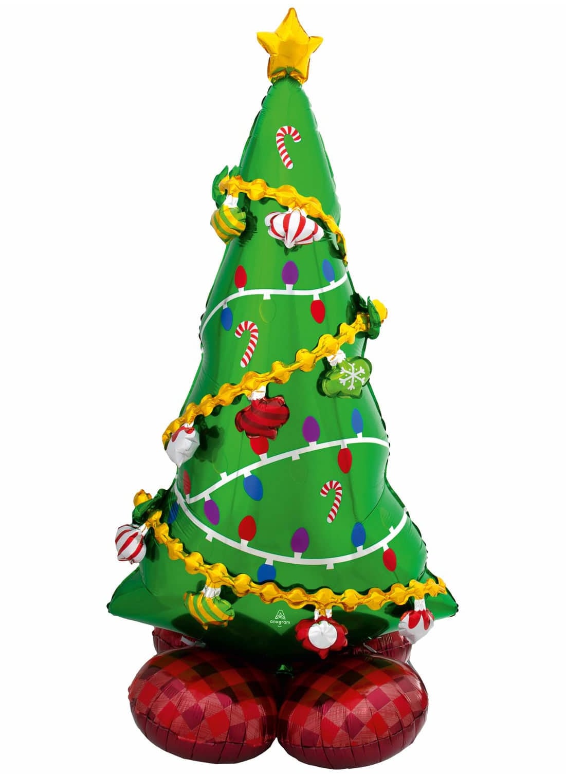Ballon aluminium géant AirLoonz sapin de Noël pour décoration vert et rouge à poser