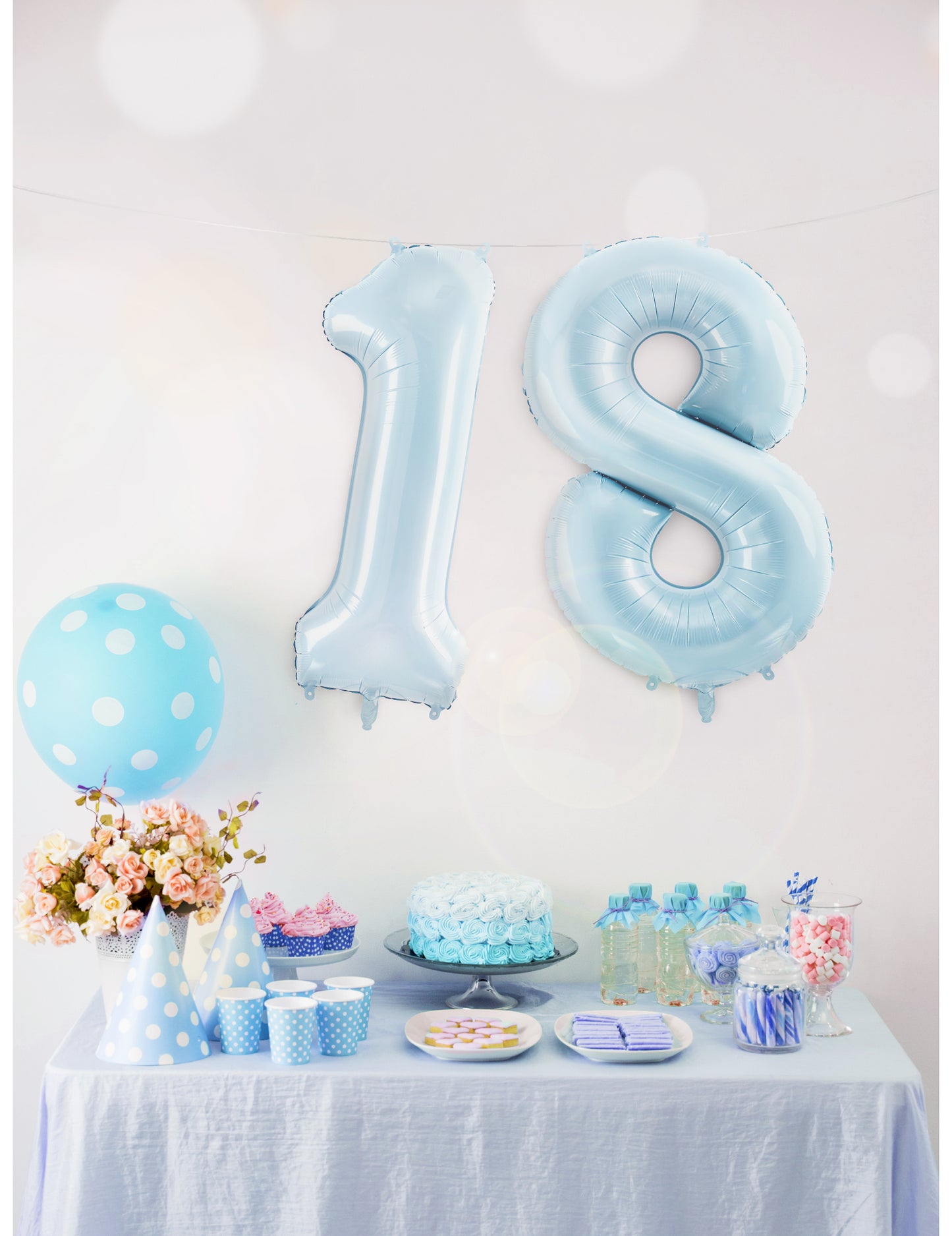Ballon géant chiffre bleu pastel 86 cm en aluminium