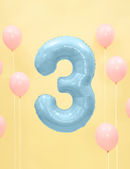 Ballon géant chiffre bleu pastel 86 cm en aluminium