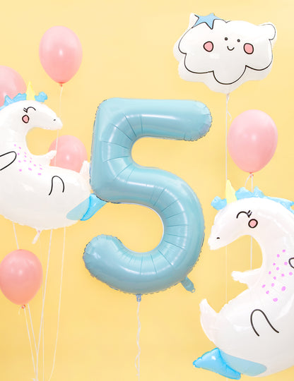 Ballon géant chiffre bleu pastel 86 cm en aluminium