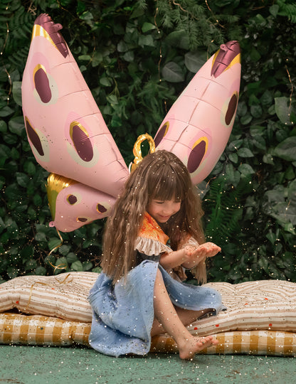 Ballon géant en aluminium papillon 120 x 87 cm rose et or