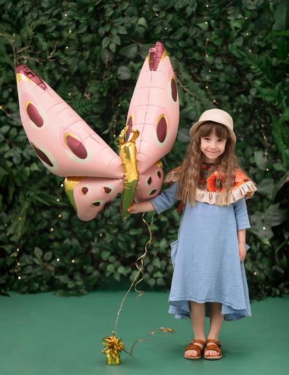 Ballon géant en aluminium papillon 120 x 87 cm rose et or