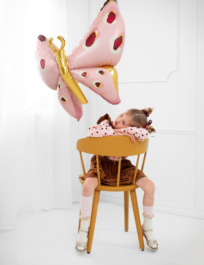 Ballon géant en aluminium papillon 120 x 87 cm rose et or