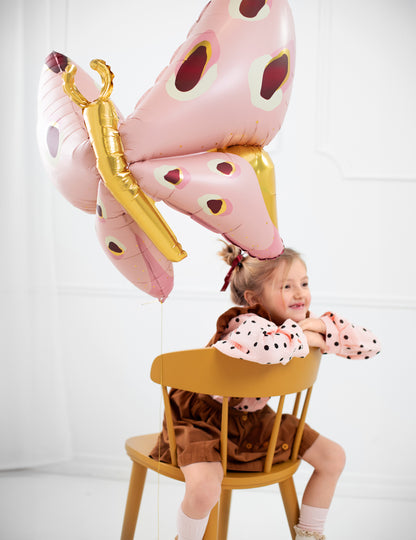 Ballon géant en aluminium papillon 120 x 87 cm rose et or