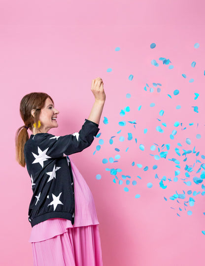 Divovski lateks balon dječak ili djevojčica plavi konfeti 1 m