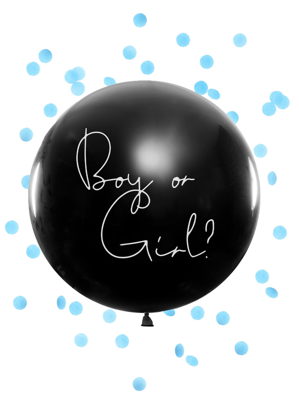 Ballon géant en latex boy or girl pour baby shower noir avec confettis bleus