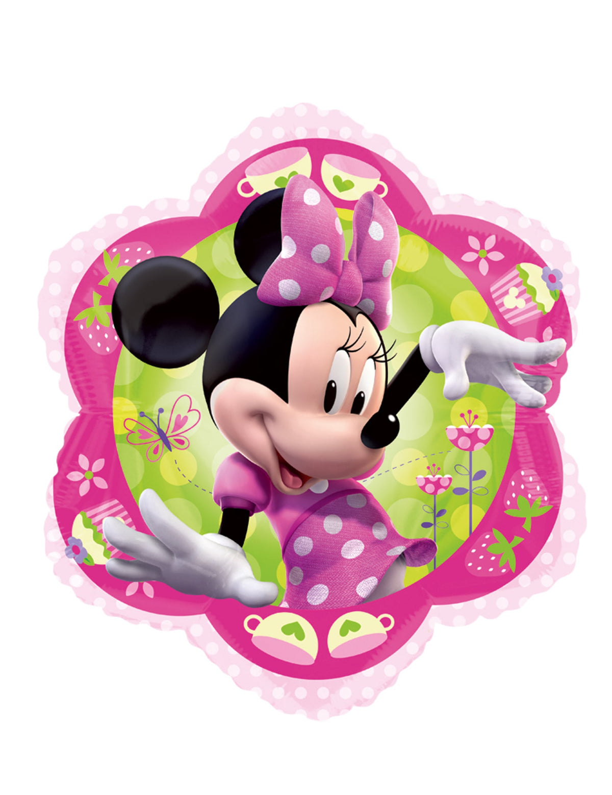 Ballon aluminium Minnie™ pour enfant rose et vert avec motifs fleurs et fraises