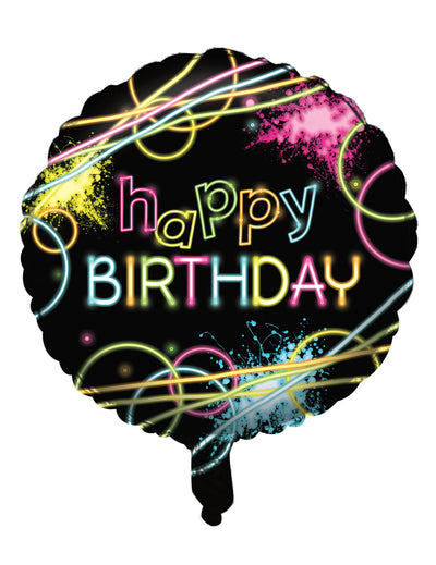 Ballon aluminium Happy birthday Fluo Party pour anniversaire noir et multicolore fluo