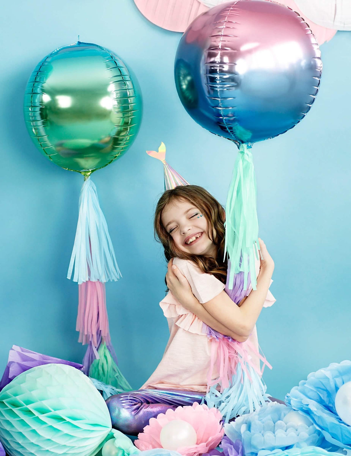 Gradijentni ružičasto-plavi aluminijski kuglasti balon broj 35 cm napuhani helij
