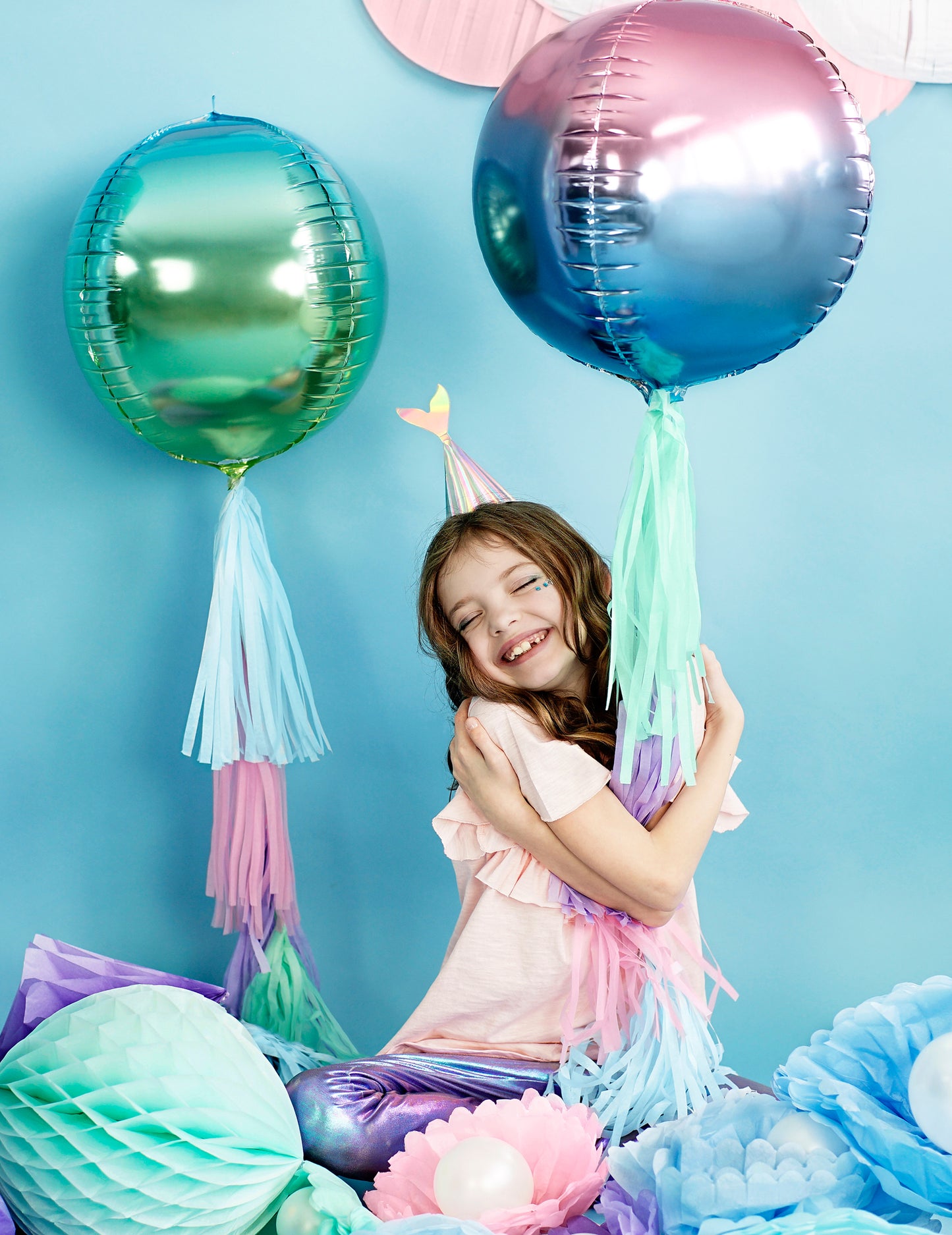 Gradijentni ružičasto-plavi aluminijski kuglasti balon broj 35 cm napuhani helij
