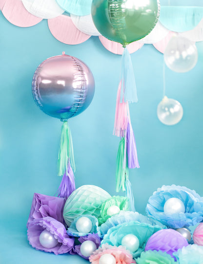 Ballon sphère en aluminium dégradé rose et bleu 35 cm gonflable hélium