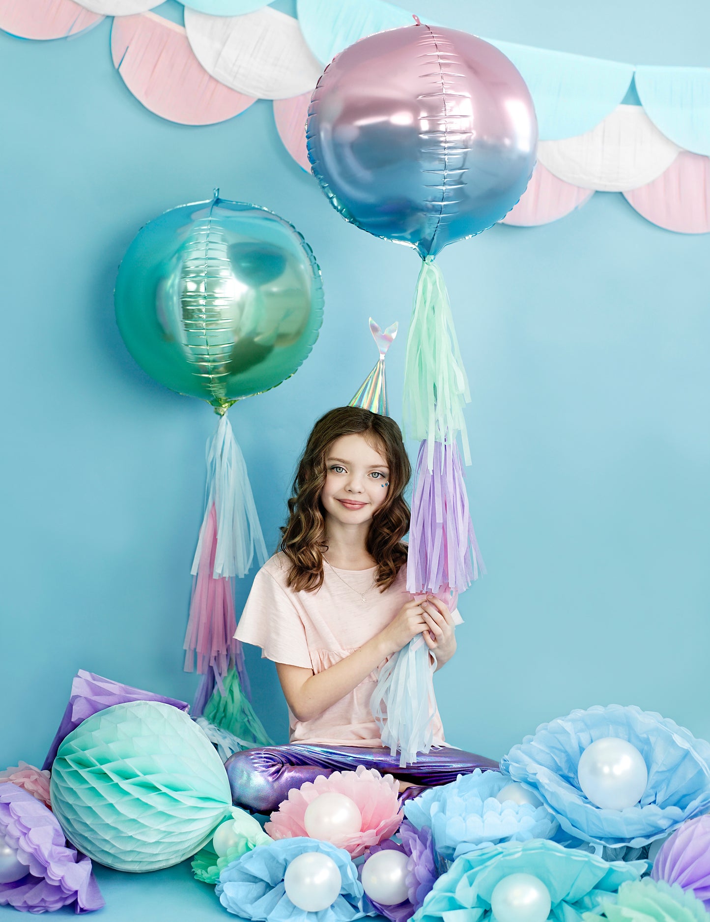 Ballon sphère en aluminium dégradé rose et bleu 35 cm gonflable hélium