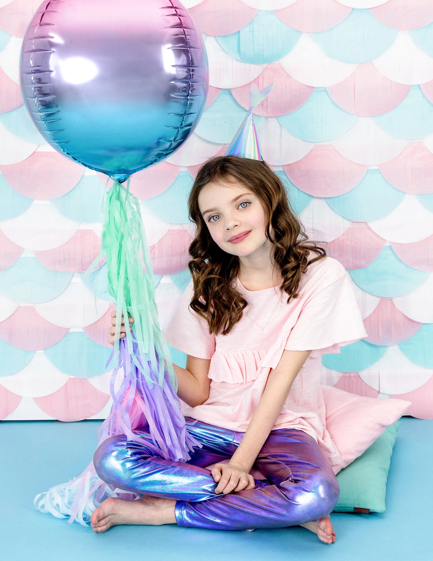 Ballon sphère en aluminium dégradé rose et bleu 35 cm gonflable hélium