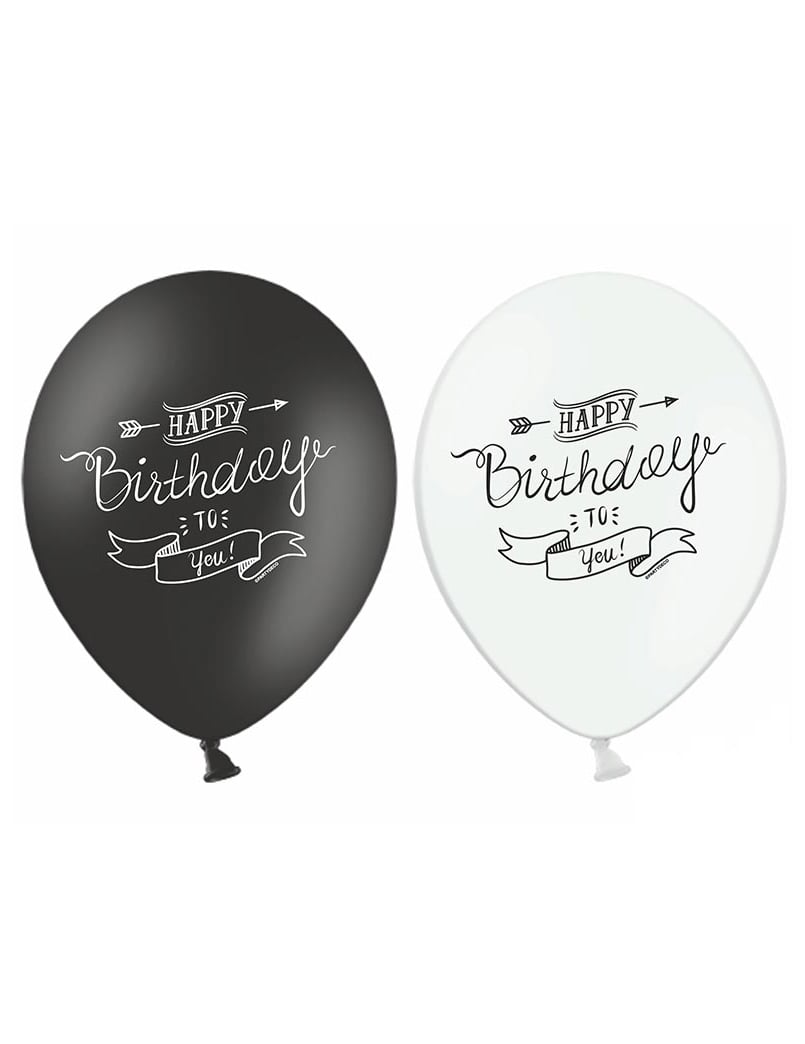 Ballons Happy Birthday noir et blanc