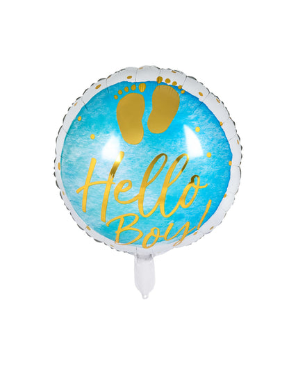 Plavo-zlatni Hello Boy folijski balon 45 cm za baby shower