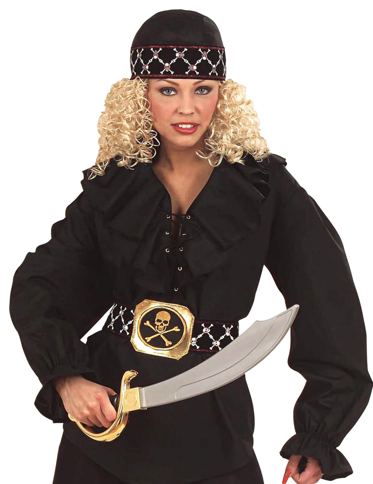 Piratska bandana za odrasli crna s trakicom s uzorkom srebrnih lubanja