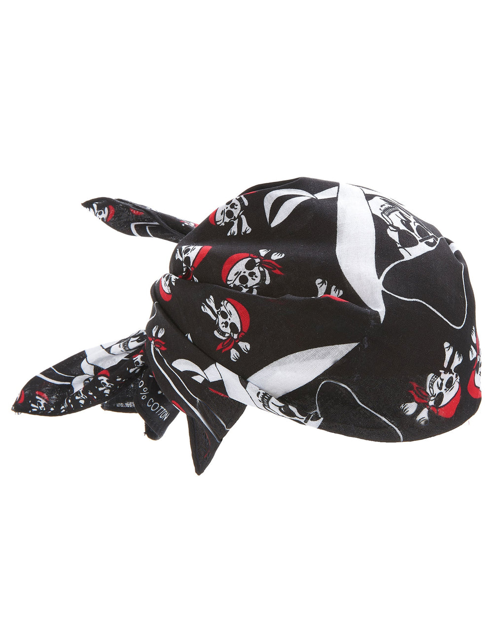 Bandana squelette pirate pour adulte noir avec motifs têtes de mort et foulards rouges
