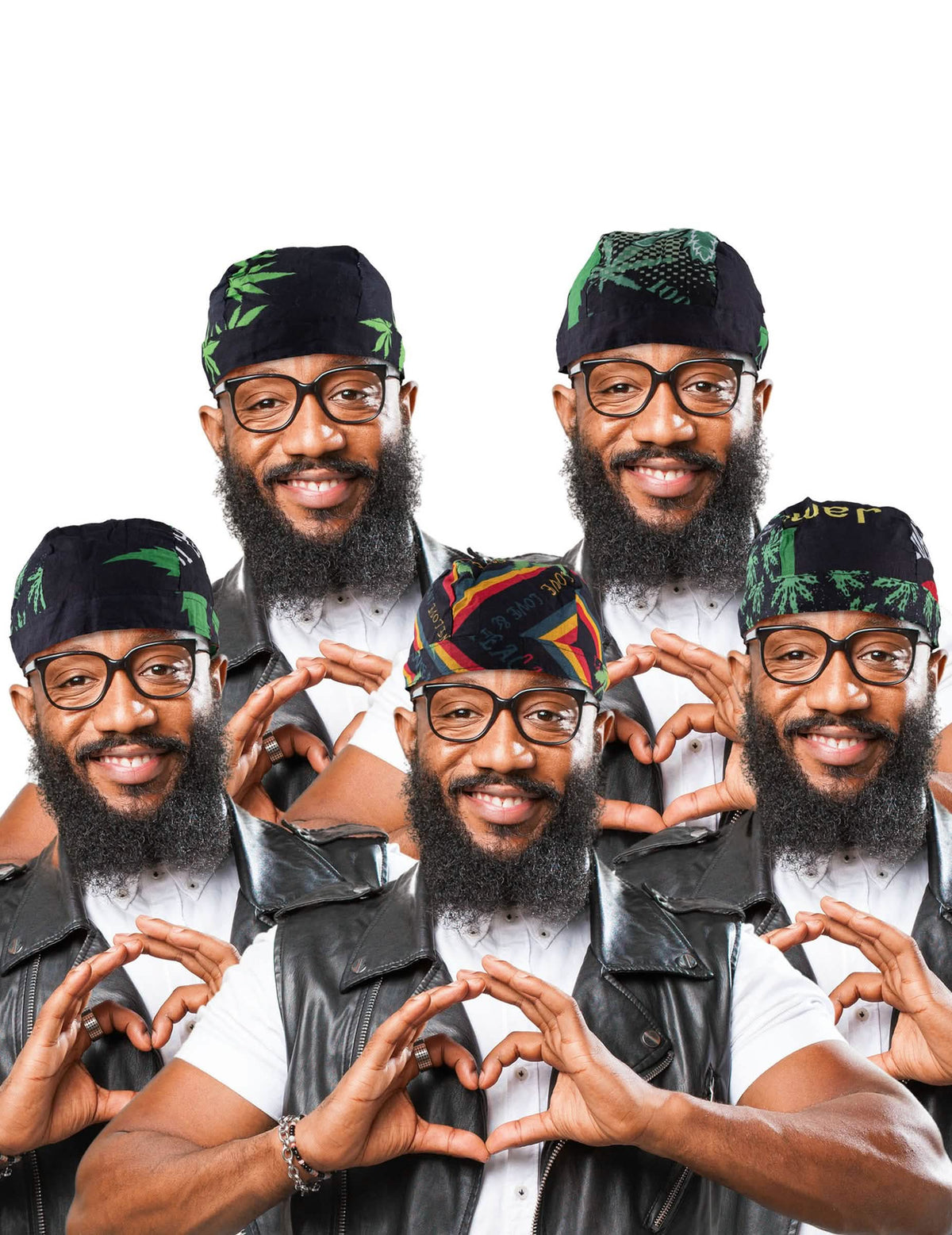 Bandana rasta jamajka za odrasli crna s motivima zelenog lišća i rasta boje