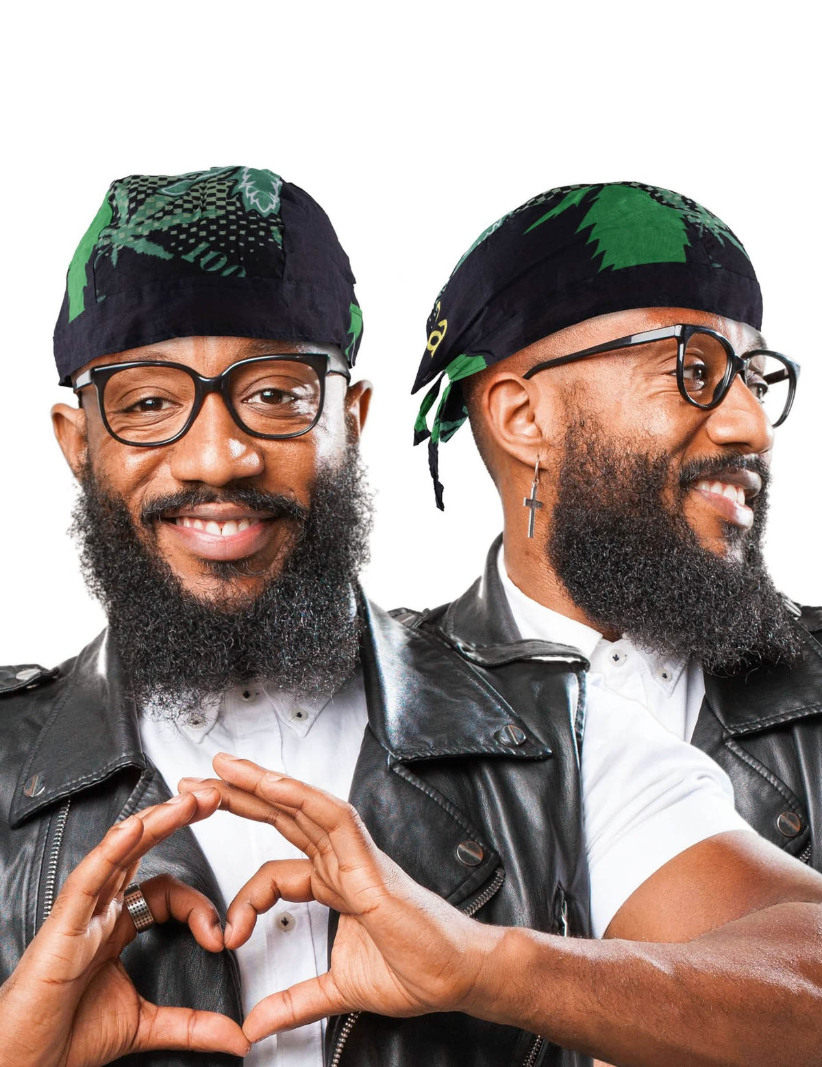 Bandana rasta jamajka za muškarac crna s motivima zelenih listova