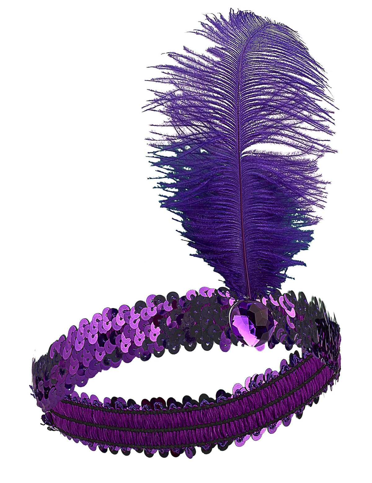 Bandeau charleston pour femme à sequins et plume violette