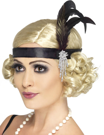 Crni Charleston traka za glavu s odraslim perjem